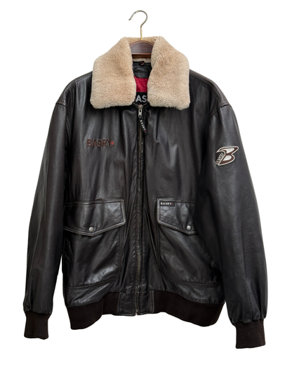 Basry Dark Brown Leather Aviator Bomber Jacket, Men's Size M