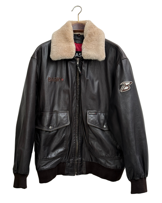 Basry Dark Brown Leather Aviator Bomber Jacket, Men's Size M