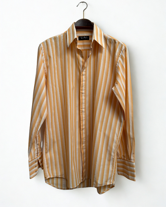 Thierry Mugler Paris Vintage 1980s Striped Cotton Shirt Amber White Made in France Size 39