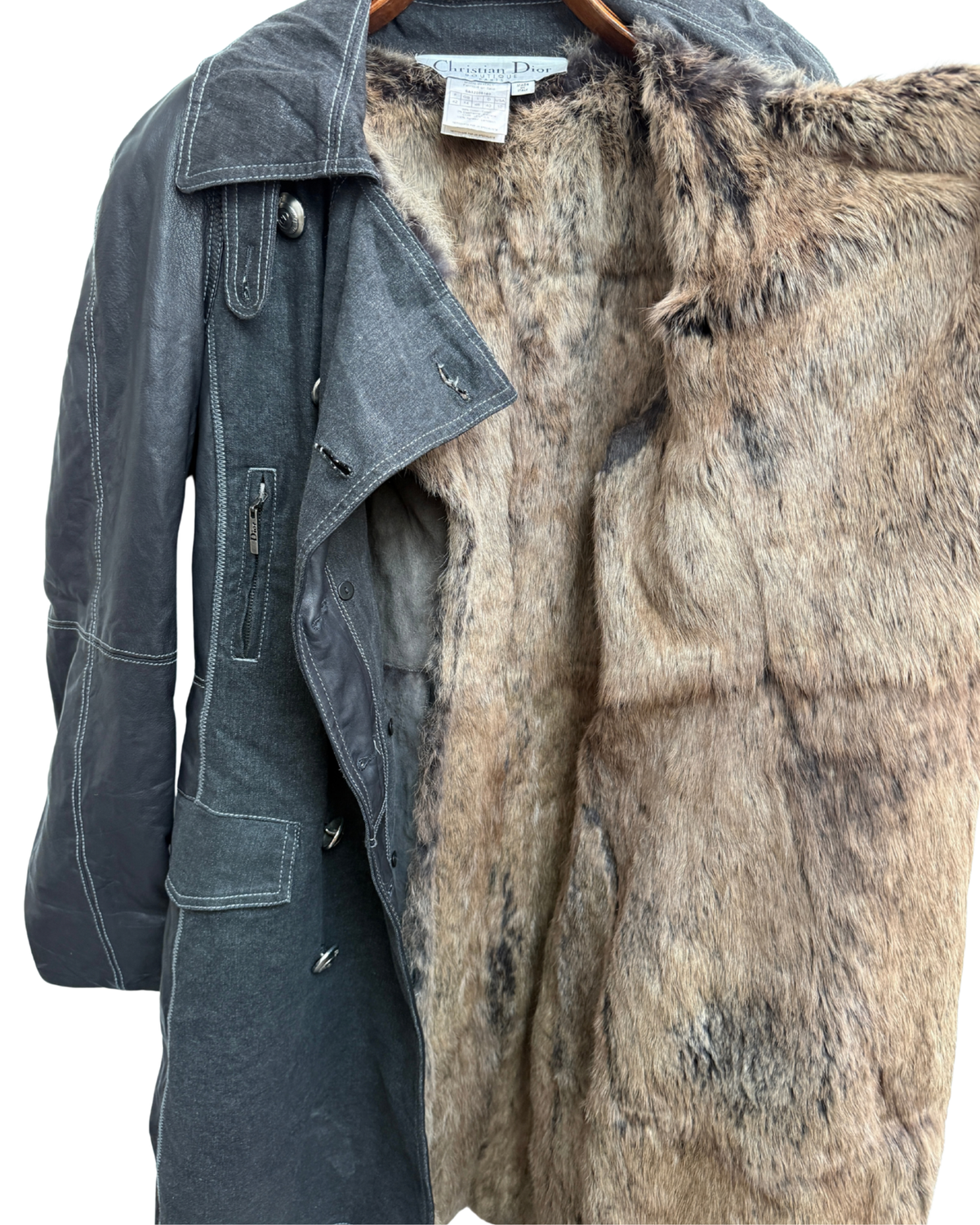 Christian Dior by John Galliano A/W 2006 Denim and Lambskin Coat with Rabbit Lining size 42