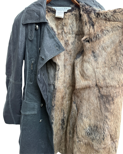 Christian Dior by John Galliano A/W 2006 Denim and Lambskin Coat with Rabbit Lining size 42