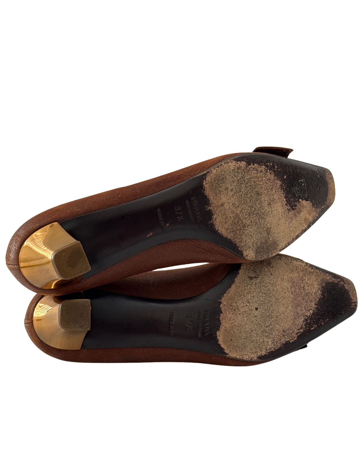 Prada Early 2000s Brown Leather Buckle Pumps 37.5 Women