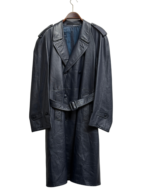 Friitala Navy Leather Trench Coat 50 Men