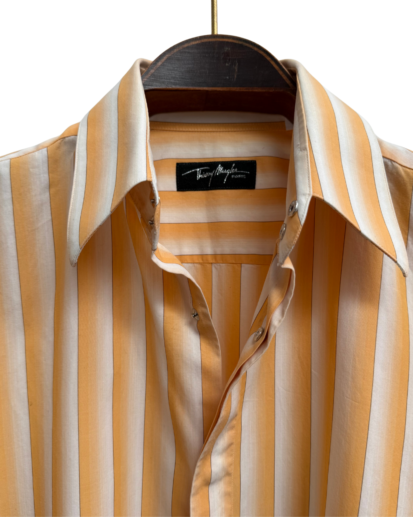 Thierry Mugler Paris Vintage 1980s Striped Cotton Shirt Amber White Made in France Size 39