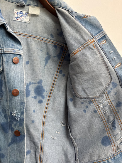 Wrangler Vintage 70s Bleached Distressed Denim Trucker Jacket Blue Men Size M
