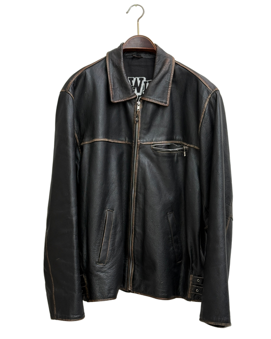 Wild Cats Vintage Leather Biker Jacket Mens XL