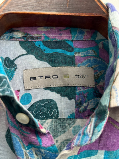 Etro Linen Patchwork Print Shirt S Men