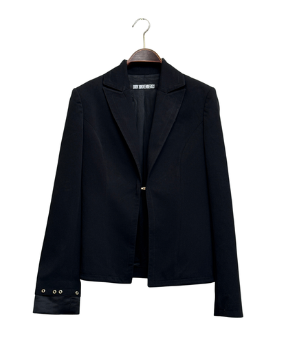 Dirk Bikkembergs Early 2000s Black Fitted Blazer Eyelet Cuffs IT 46 Women