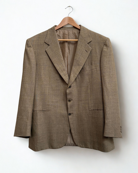 Brioni Vintage Wool Blazer Taupe Windowpane Check EU Size 50