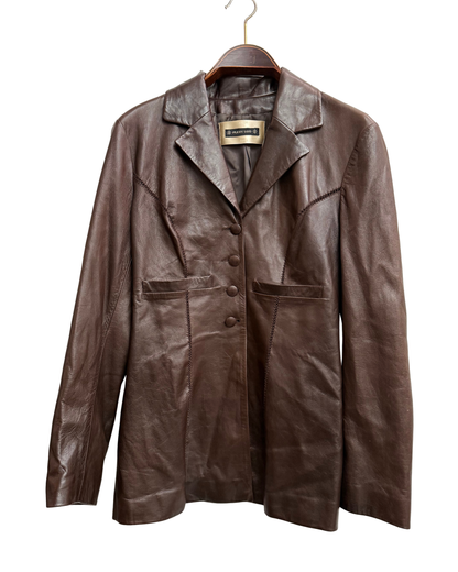 Plein Sud Paris Chocolate Brown Leather Blazer Jacket, IT 44, Women