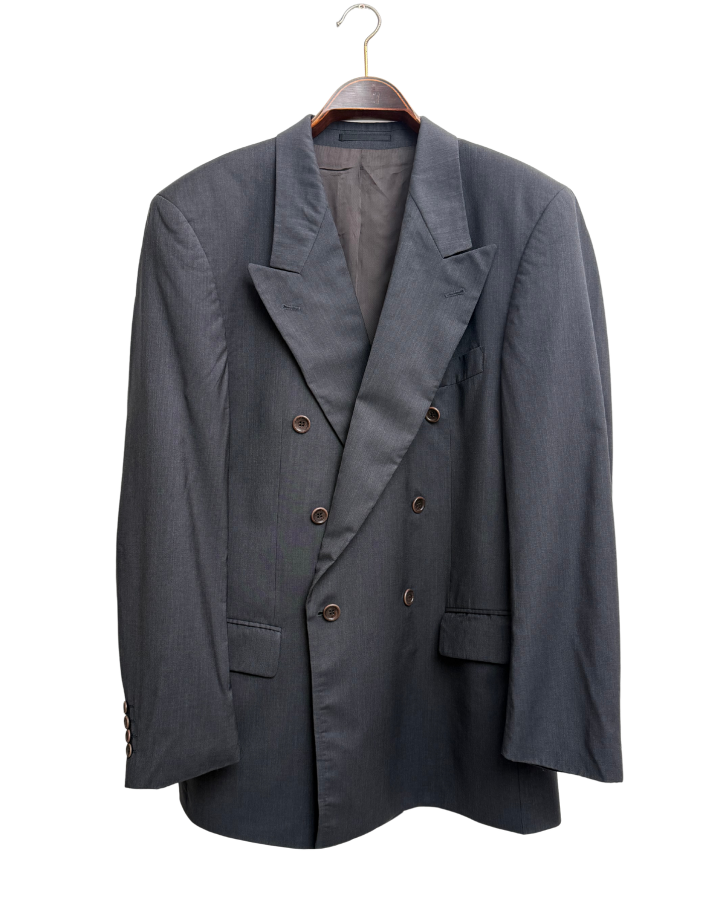 Hugo Boss Al Capone Double Breasted Blazer Charcoal Grey Cerruti 1881 Metallizzato Wool Vintage Size 52