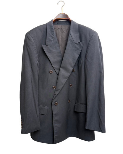 Hugo Boss Al Capone Double Breasted Blazer Charcoal Grey Cerruti 1881 Metallizzato Wool Vintage Size 52