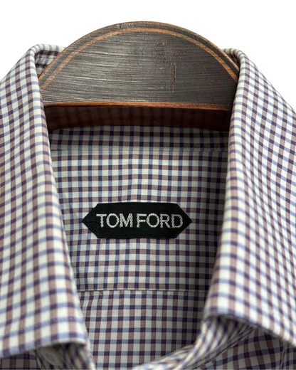 Tom Ford Aubergine Gingham Cotton Tab Collar Shirt, Men's IT 42