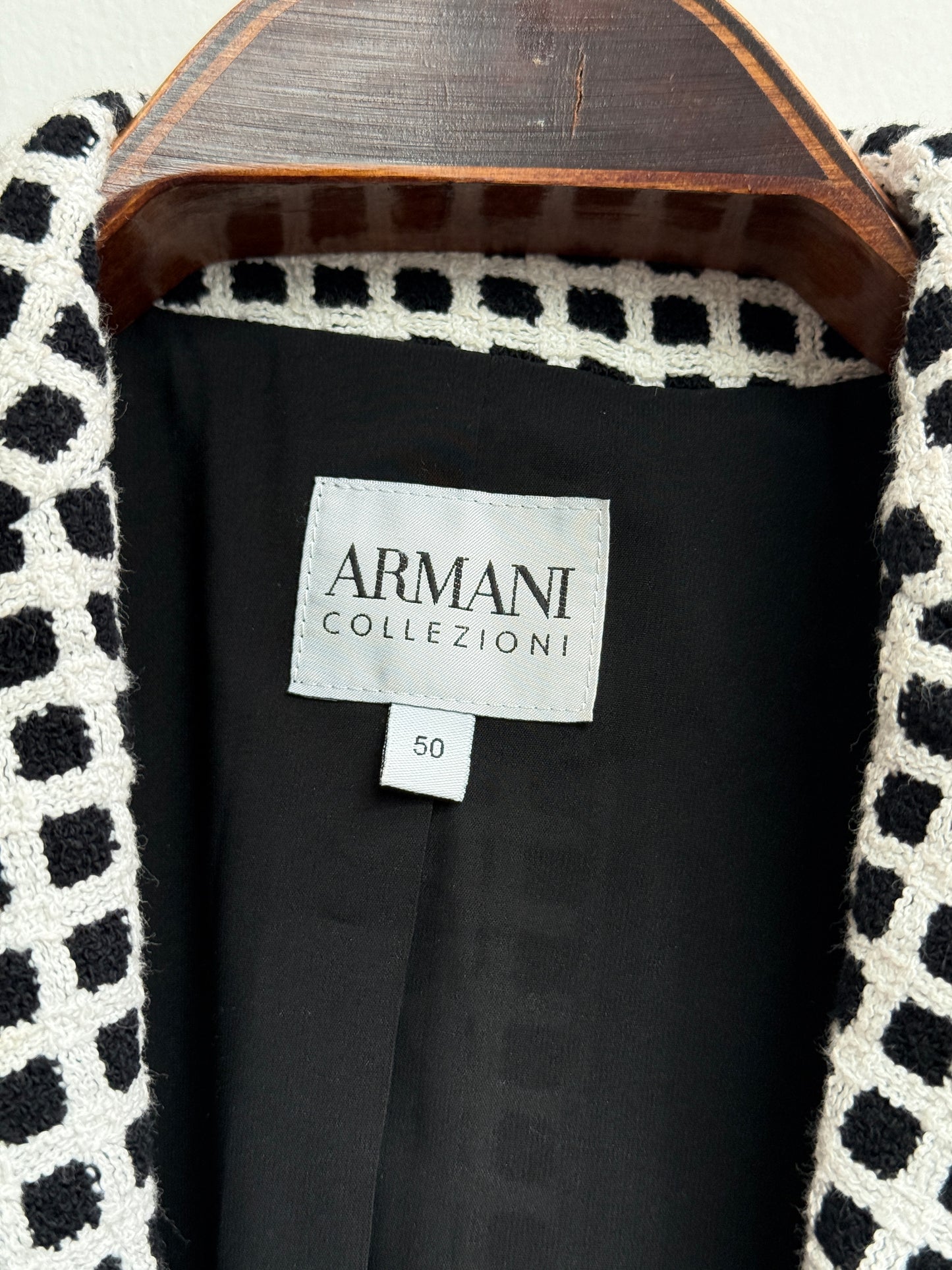 Armani Collezioni Black and White Check Bouclé Blazer size 50 IT 2015