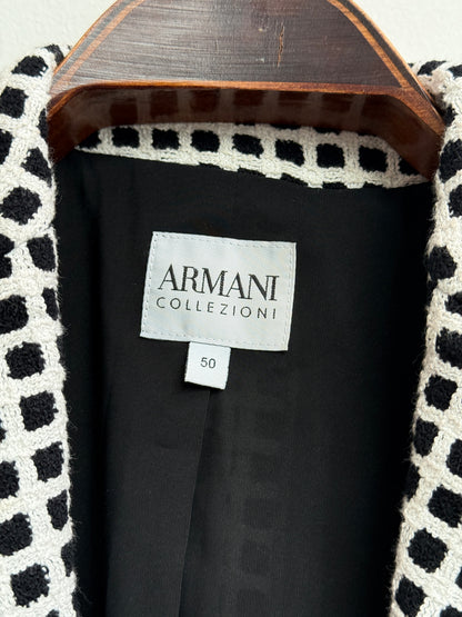 Armani Collezioni Black and White Check Bouclé Blazer size 50 IT 2015