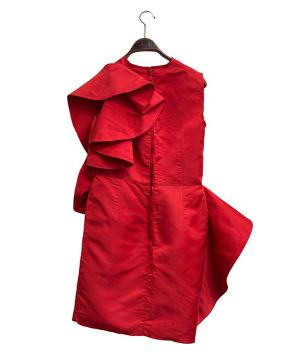 2010 ete Lanvin runway dress, red silk, asymmetric ruffle, 40 FR