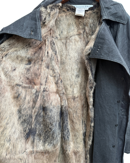 Christian Dior by John Galliano A/W 2006 Denim and Lambskin Coat with Rabbit Lining size 42