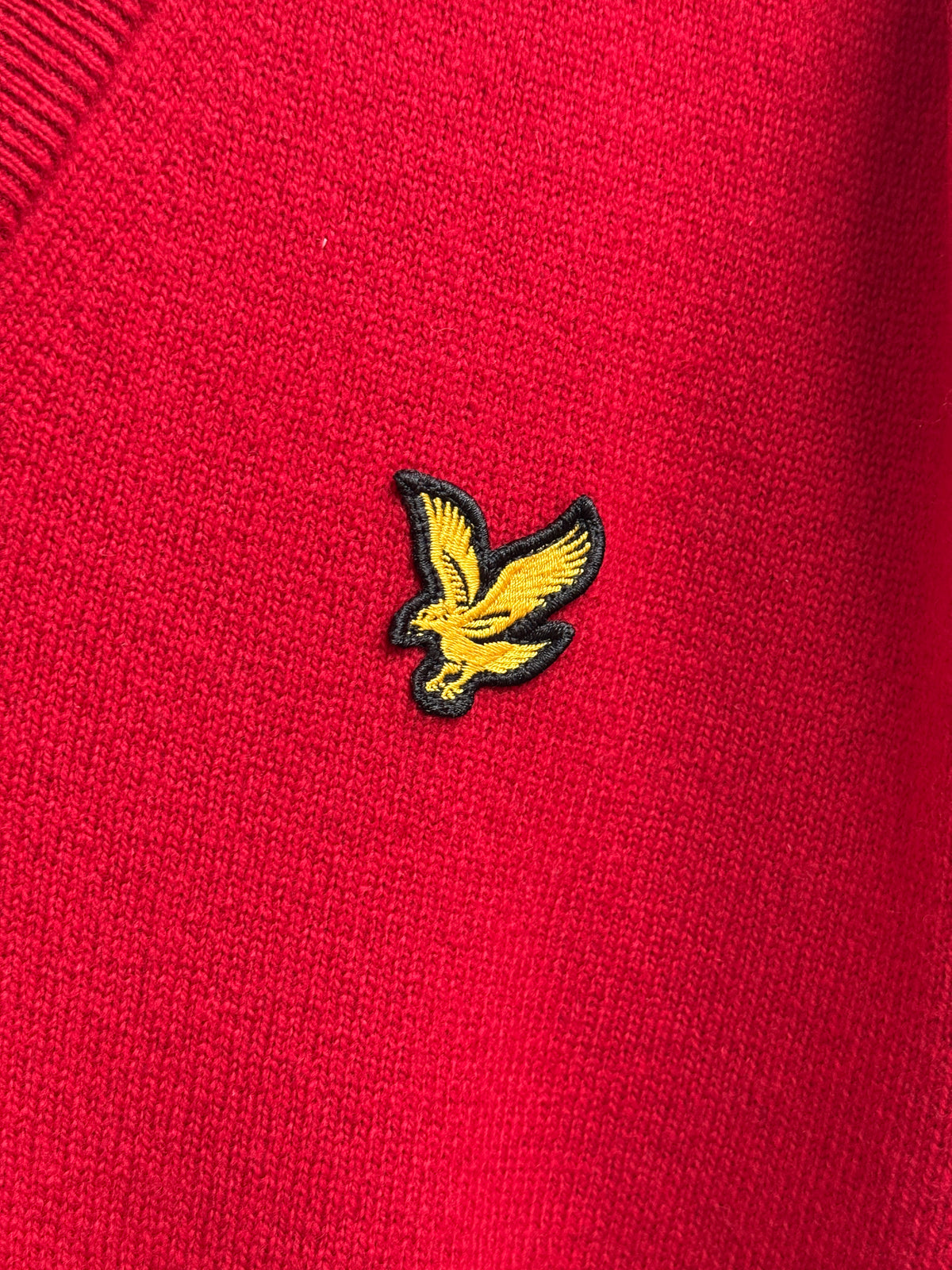 Lyle & Scott Red Pure New Wool V-Neck Sweater with Eagle Logo, IT 52, Men