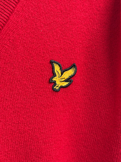 Lyle & Scott Red Pure New Wool V-Neck Sweater with Eagle Logo, IT 52, Men