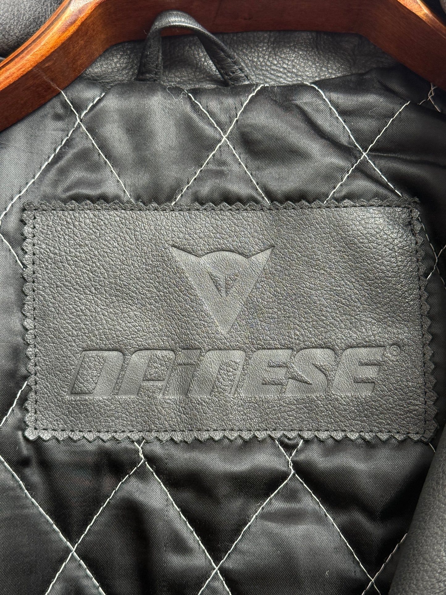 Dainese Vintage Padded Leather Motorcycle Jacket in Black Mens IT 52