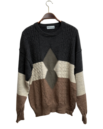 Pierre Cardin Cable Knit Colour Block Sweater L Men