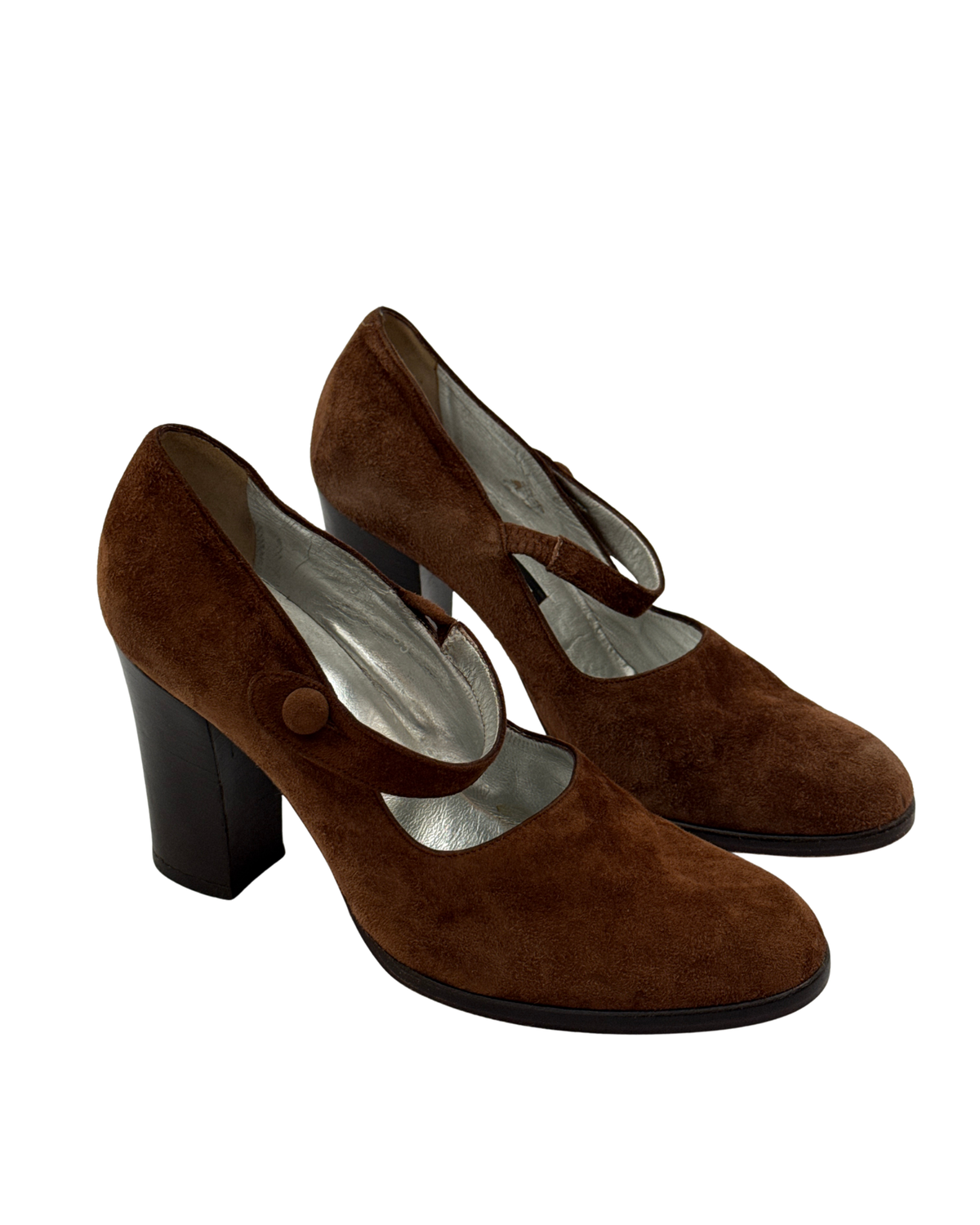 Iceberg Vintage 1990s Brown Suede Mary Jane Block Heels 37 Women