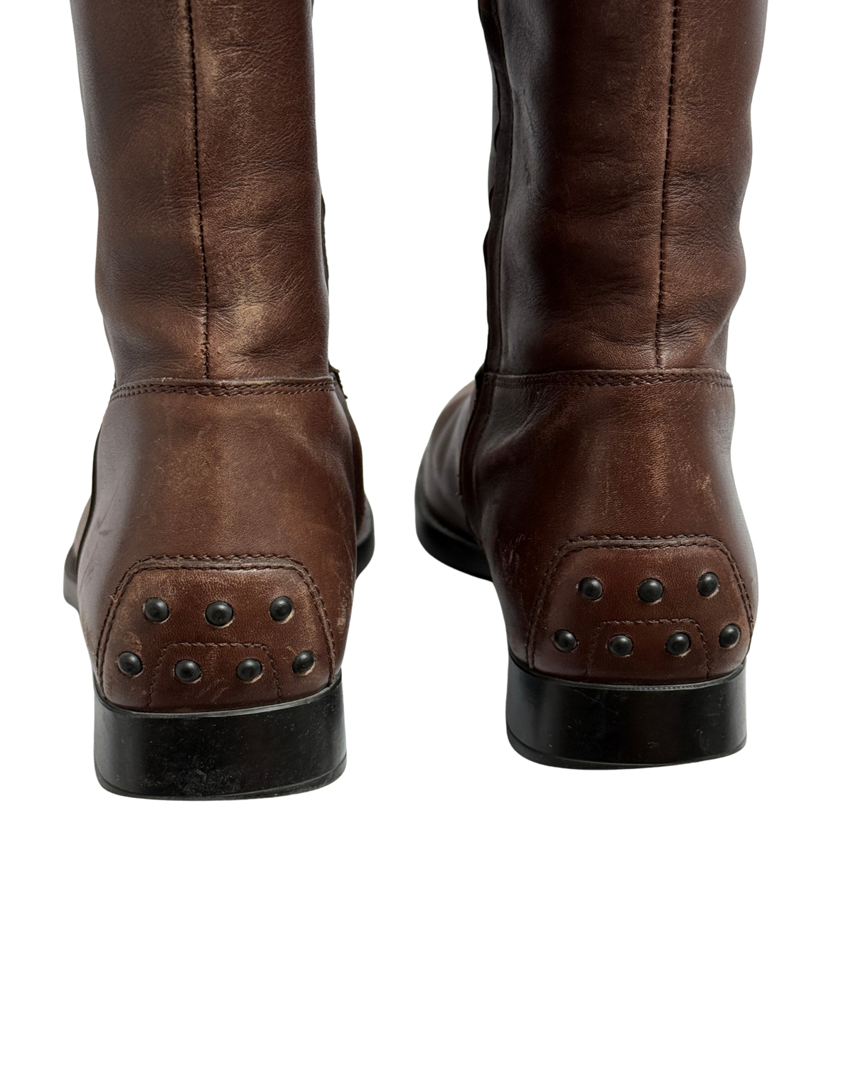 Tod's Brown Leather Riding Boots with Lizard Embossed Shaft, Women 38,5