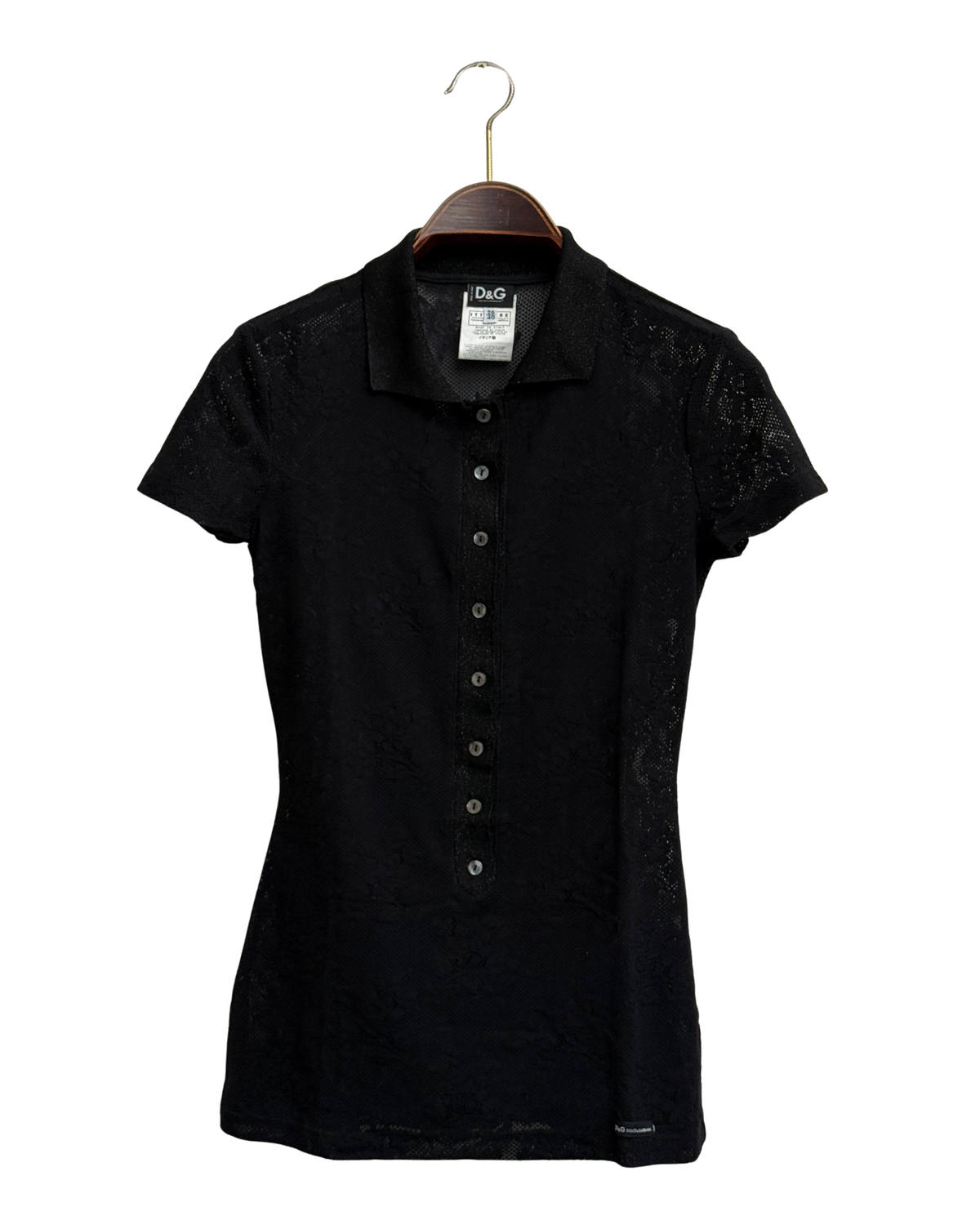 D&G Dolce & Gabbana vintage sheer black lace polo top 40 IT
