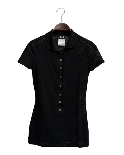 D&G Dolce & Gabbana vintage sheer black lace polo top 40 IT