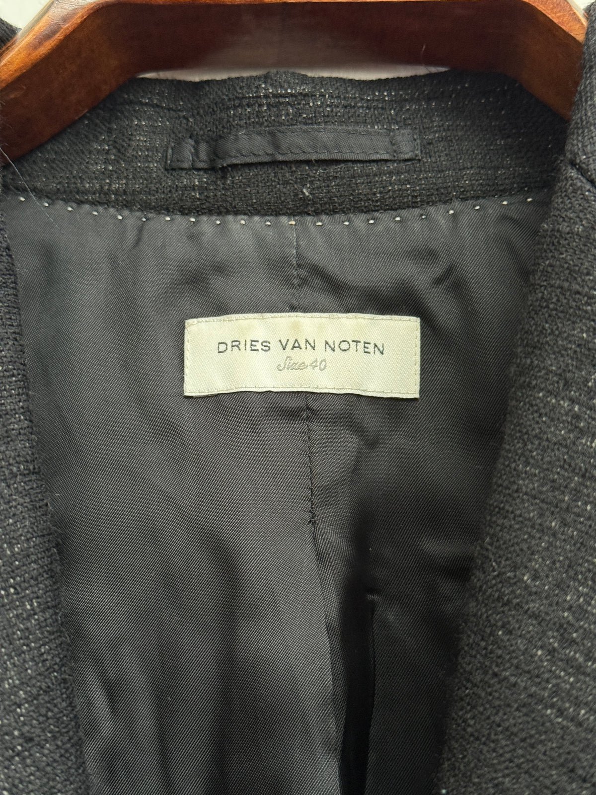Dries Van Noten Black Wool and Linen Peak Lapel Blazer, FR 40, Women