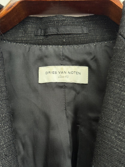 Dries Van Noten Black Wool and Linen Peak Lapel Blazer, FR 40, Women