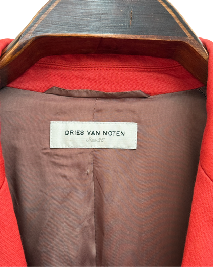 Dries Van Noten Red Wool and Cotton Blend Batwing Blazer Women Size 36