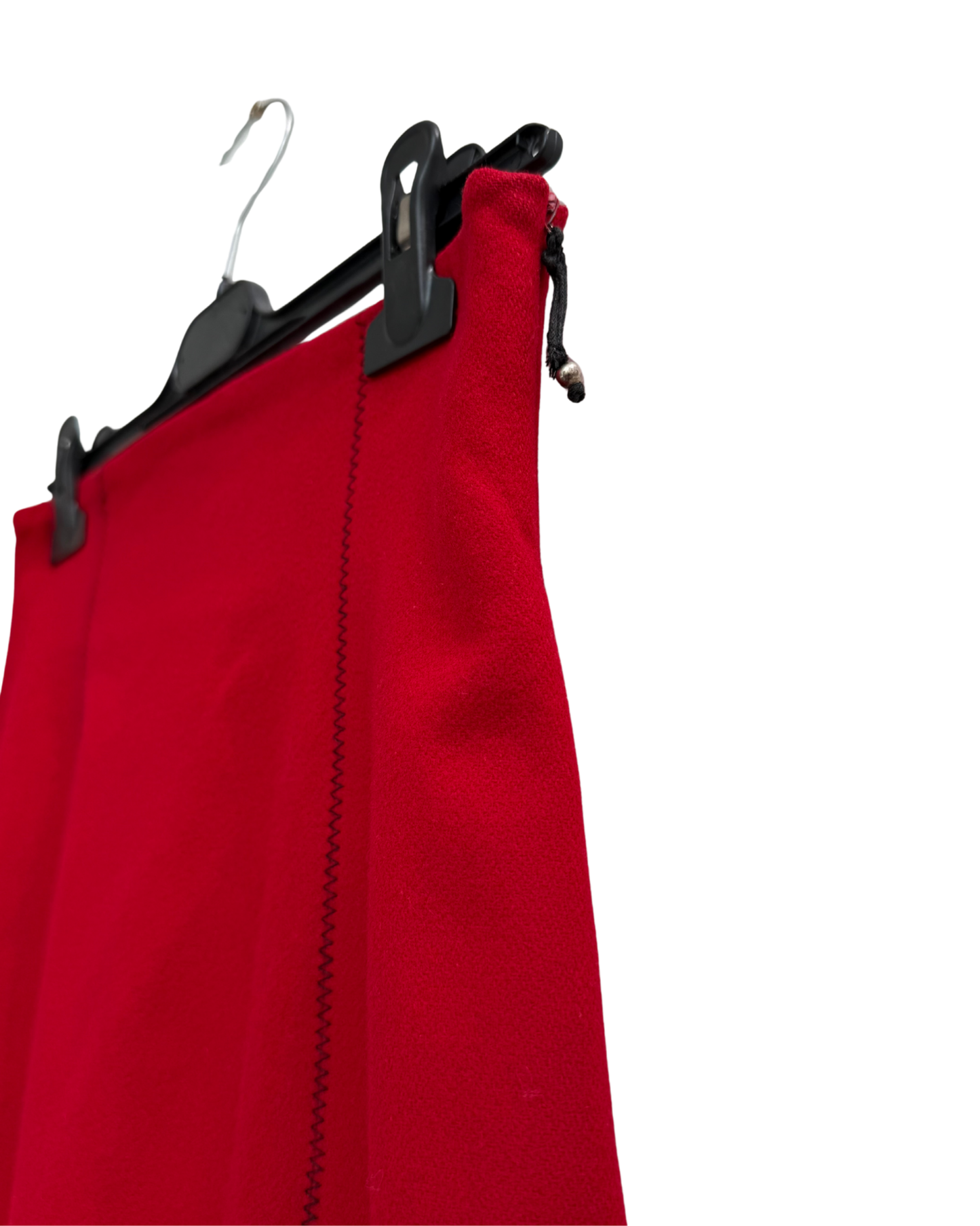 Plein Sud Vintage 1990s Wool Cashmere Skirt Suit Red Black Picot Stitch Made in France Size 38/40
