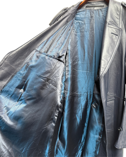 Friitala Navy Leather Trench Coat 50 Men
