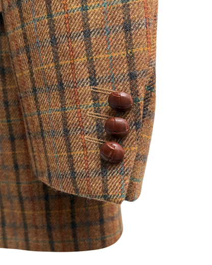DAKS Signature Tobacco Brown Check Wool Blazer, IT 54, Men