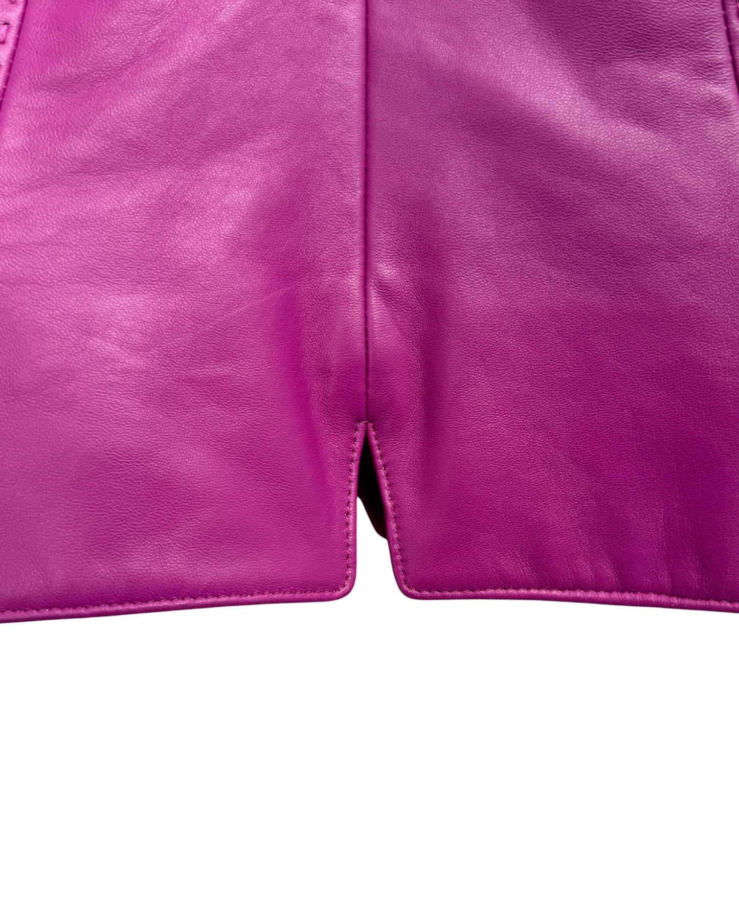 Mugler Cropped Lamb Leather Jacket Fuchsia Magenta Star Zip EU 42