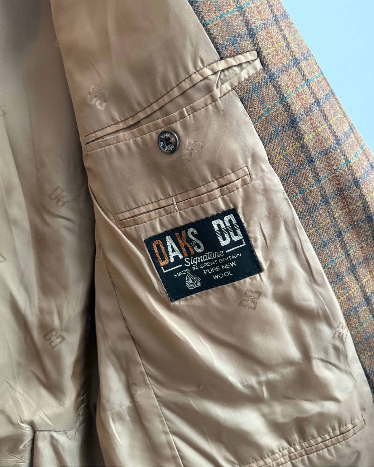 DAKS Signature Tobacco Brown Check Wool Blazer, IT 54, Men