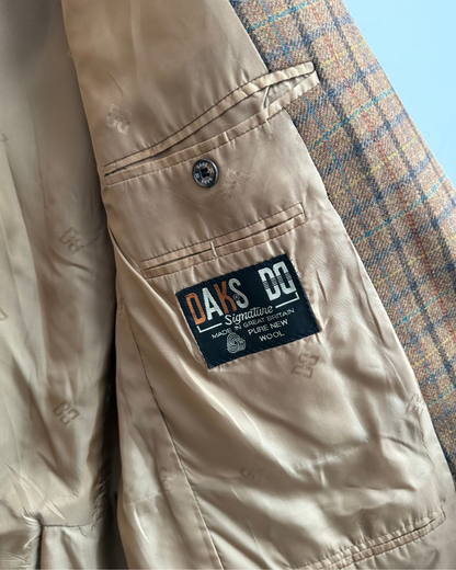 DAKS Signature Tobacco Brown Check Wool Blazer, IT 54, Men