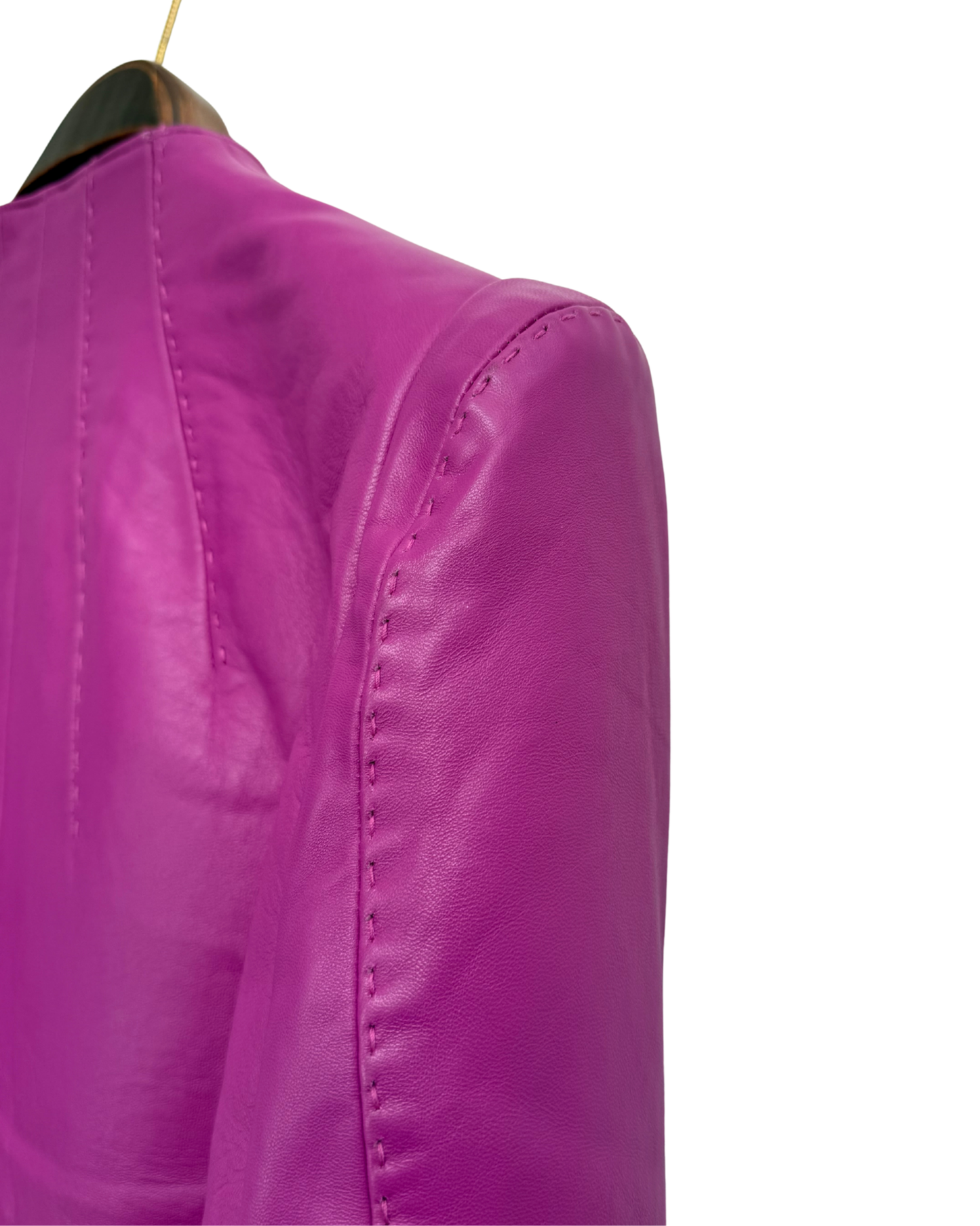 Mugler Cropped Lamb Leather Jacket Fuchsia Magenta Star Zip EU 42