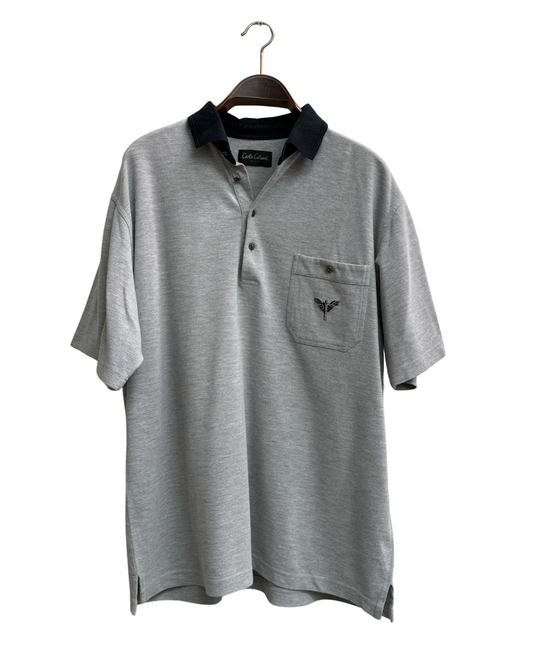Carlo Colucci Sport Polo Shirt Grey Marl Navy Collar Chest Pocket Vintage Size XL