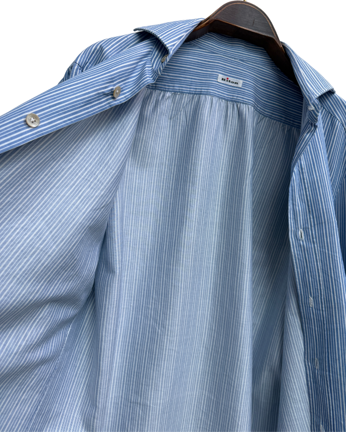 Kiton Blue and White Striped Cotton Shirt size 41