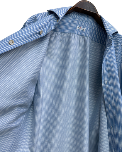 Kiton Blue and White Striped Cotton Shirt size 41