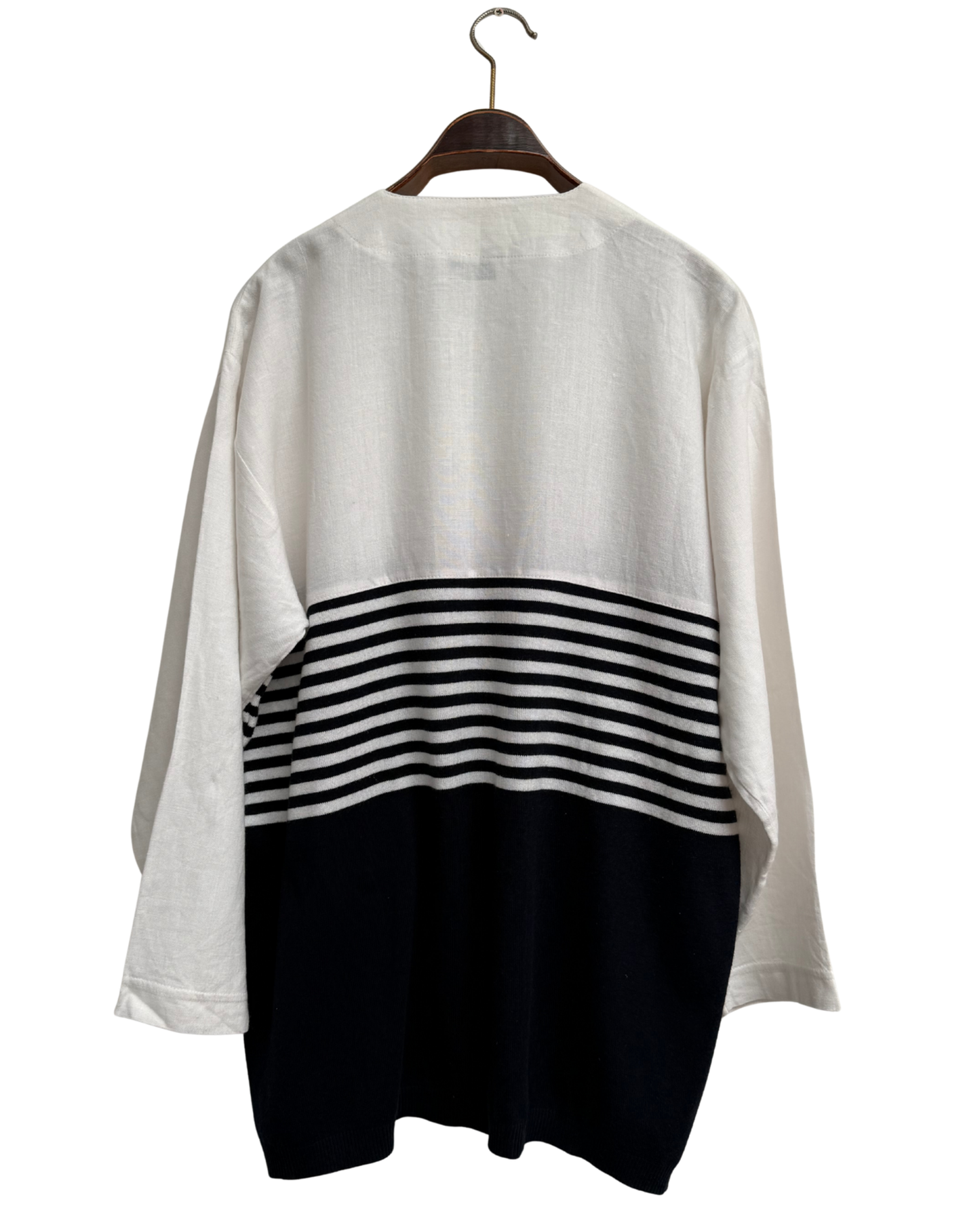 Atenzione by Carlo Colucci Vintage 1990s Marinière Hybrid Cardigan White Navy Embroidered Size 44