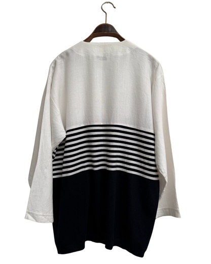 Atenzione by Carlo Colucci Vintage 1990s Marinière Hybrid Cardigan White Navy Embroidered Size 44