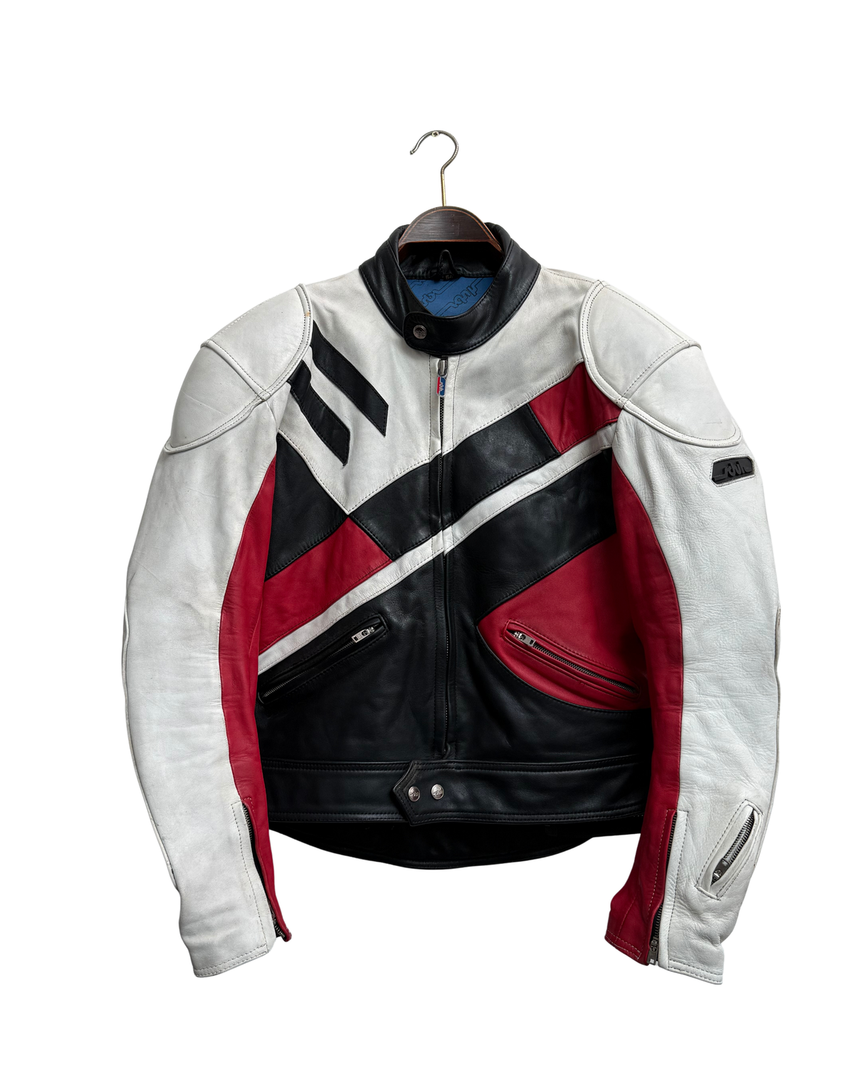 Schuh Vintage Racing Leather Jacket White Black Red 54 Men