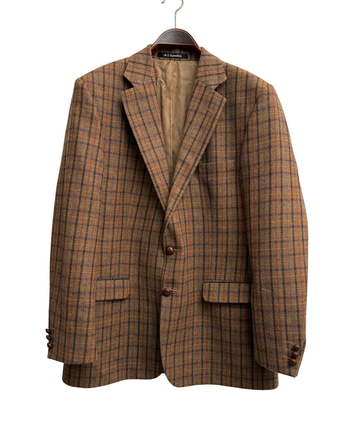 DAKS Signature Tobacco Brown Check Wool Blazer, IT 54, Men