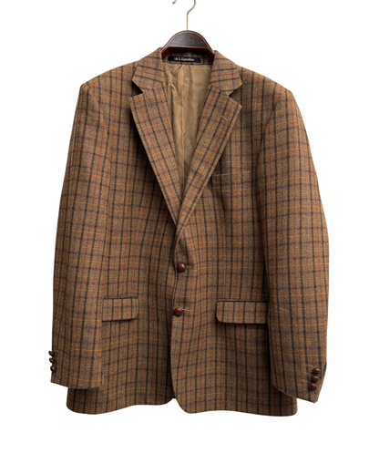 DAKS Signature Tobacco Brown Check Wool Blazer, IT 54, Men