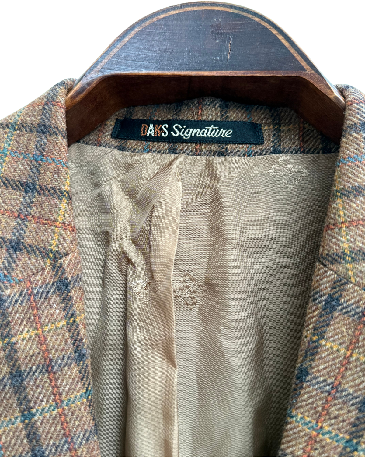 DAKS Signature Tobacco Brown Check Wool Blazer, IT 54, Men