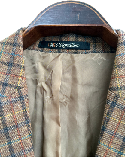 DAKS Signature Tobacco Brown Check Wool Blazer, IT 54, Men