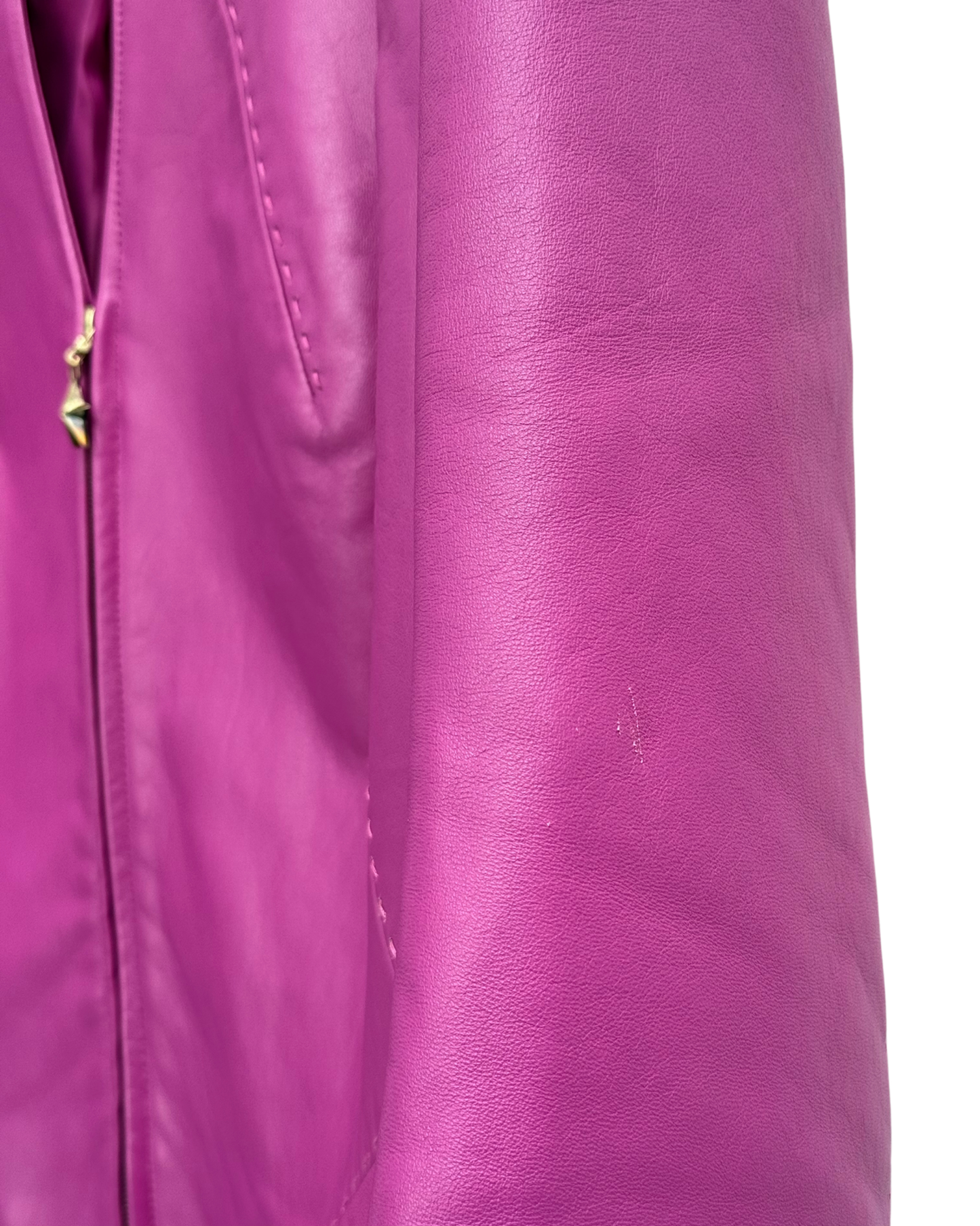 Mugler Cropped Lamb Leather Jacket Fuchsia Magenta Star Zip EU 42